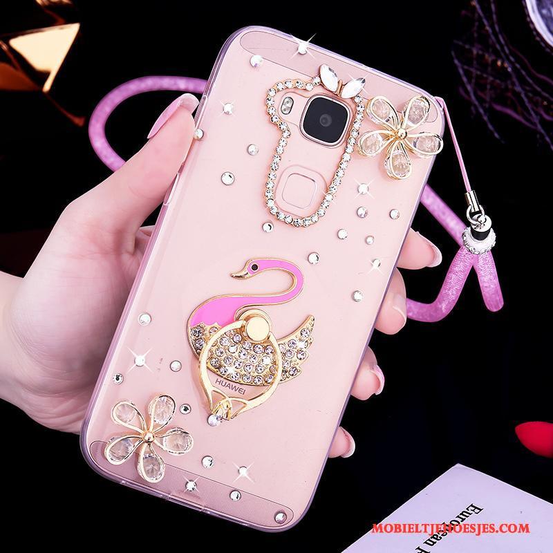 Huawei G7 Plus Anti-fall Hoes All Inclusive Hoesje Telefoon Roze Bescherming Met Strass