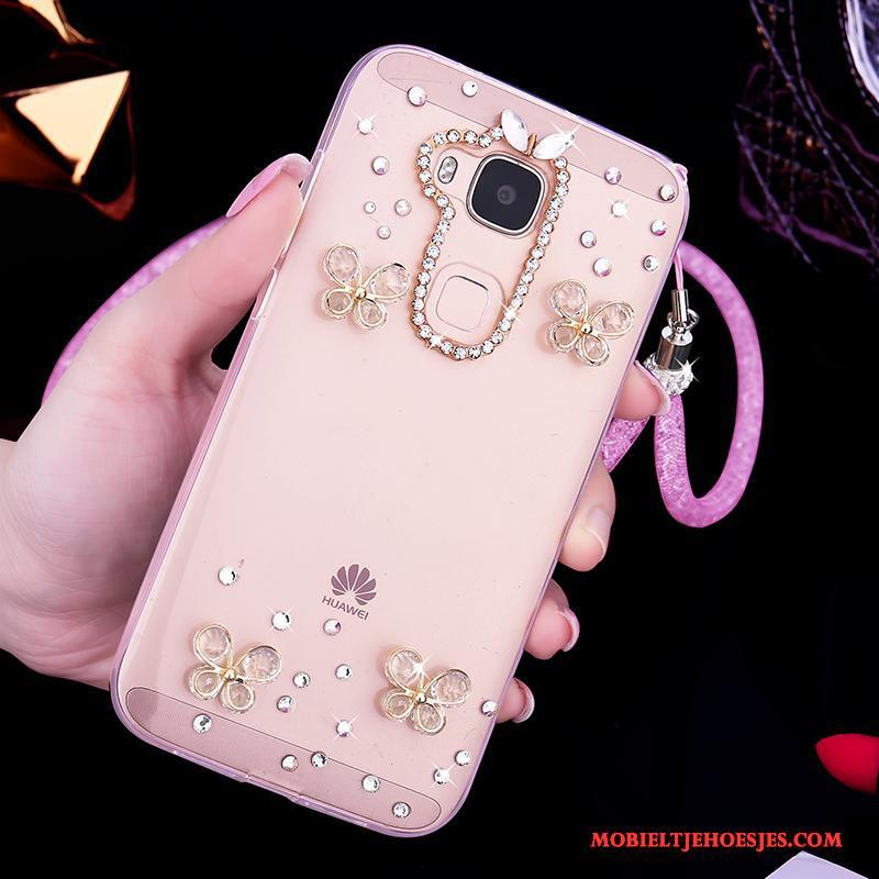 Huawei G7 Plus Anti-fall Hoes All Inclusive Hoesje Telefoon Roze Bescherming Met Strass