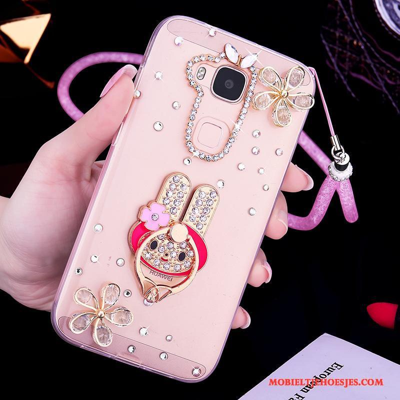 Huawei G7 Plus Anti-fall Hoes All Inclusive Hoesje Telefoon Roze Bescherming Met Strass