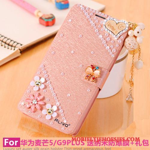 Huawei G9 Plus Met Strass Clamshell Hoesje Telefoon Leren Etui Anti-fall Bescherming Lichtblauw