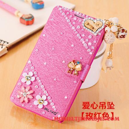 Huawei G9 Plus Met Strass Clamshell Hoesje Telefoon Leren Etui Anti-fall Bescherming Lichtblauw