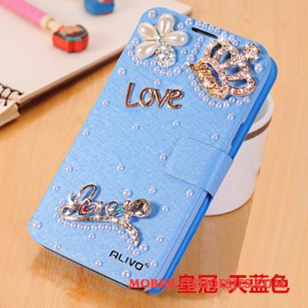 Huawei G9 Plus Met Strass Clamshell Hoesje Telefoon Leren Etui Anti-fall Bescherming Lichtblauw