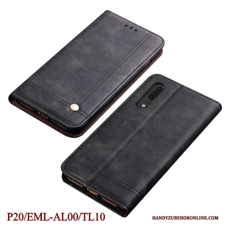 Huawei P20 Hoesje Telefoon Bescherming Anti-fall Folio Leren Etui Rood