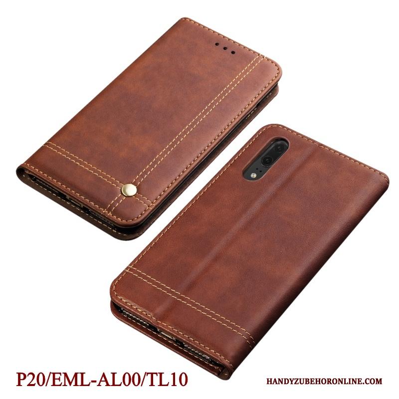 Huawei P20 Hoesje Telefoon Bescherming Anti-fall Folio Leren Etui Rood