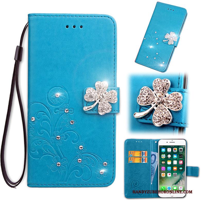 Huawei Y5 2019 Leren Etui Blauw Anti-fall Bescherming Hoesje Folio Zacht