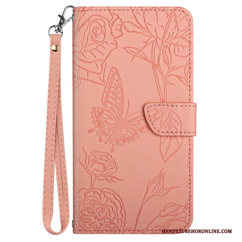 Leren Hoesje voor Samsung Galaxy A13 Strappy Roze Bloemen