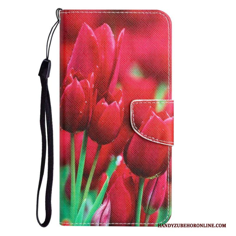 Leren Hoesje voor Samsung Galaxy A53 5G Met Ketting Riem Bloemen