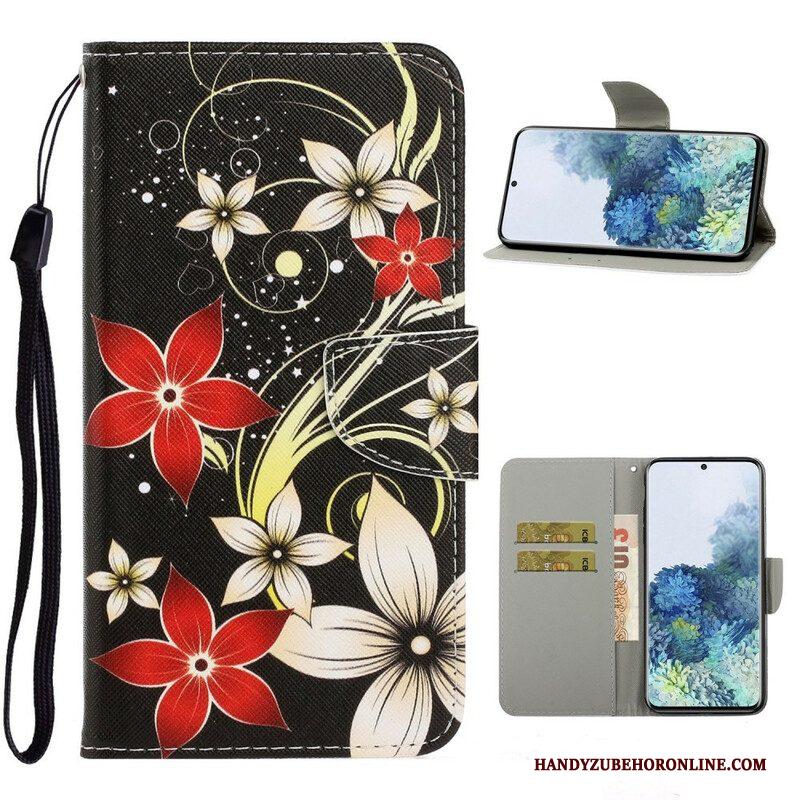 Leren Hoesje voor Samsung Galaxy S21 5G Met Ketting Kleurrijke Strappy Bloemen