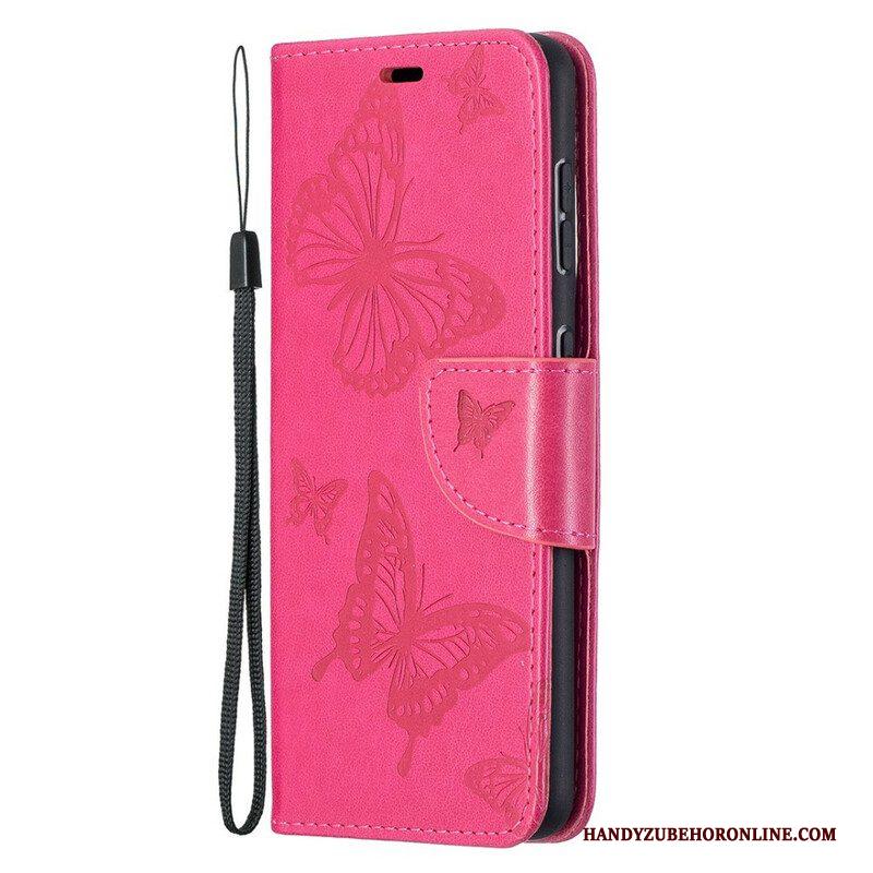 Leren Hoesje voor Samsung Galaxy S21 5G Vlinders Tijdens De Vlucht Met Lanyard