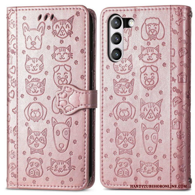 Leren Hoesje voor Samsung Galaxy S21 FE Geanimeerde Dieren