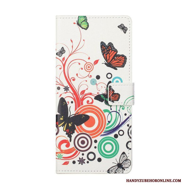 Leren Hoesje voor Samsung Galaxy S21 FE Vlinders En Bloemen