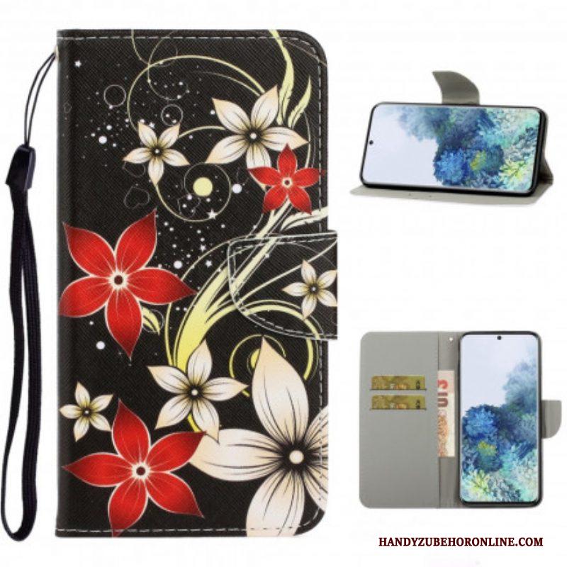 Leren Hoesje voor Samsung Galaxy S21 Ultra 5G Met Ketting Kleurrijke Strappy Bloemen