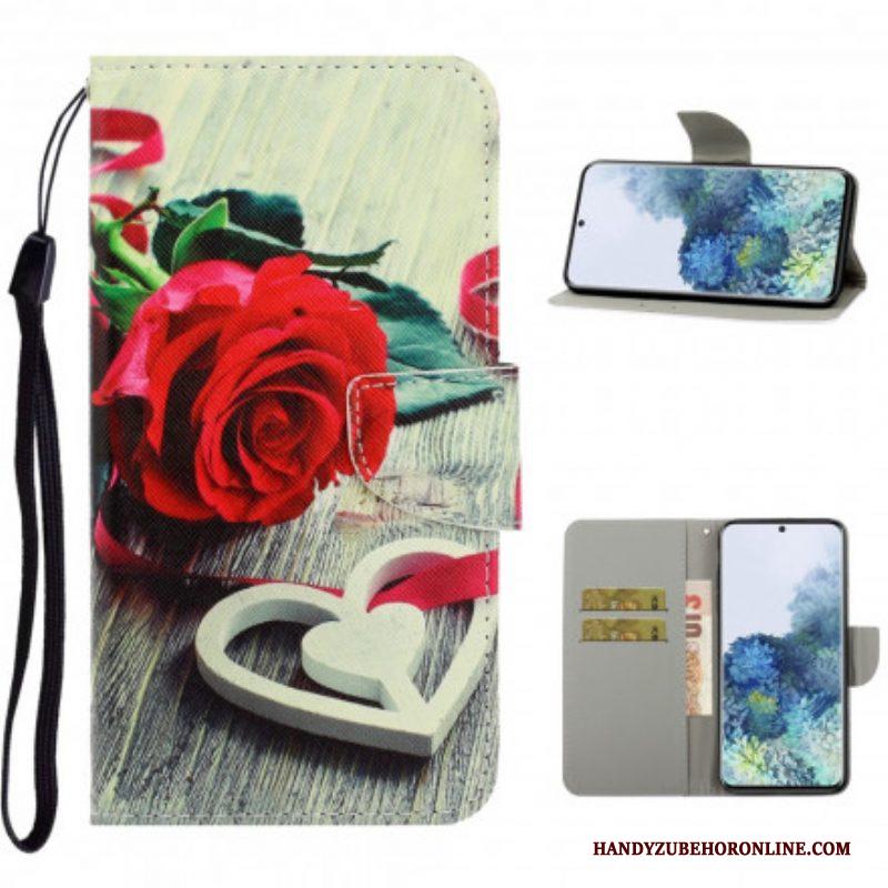 Leren Hoesje voor Samsung Galaxy S21 Ultra 5G Met Ketting Kleurrijke Strappy Bloemen