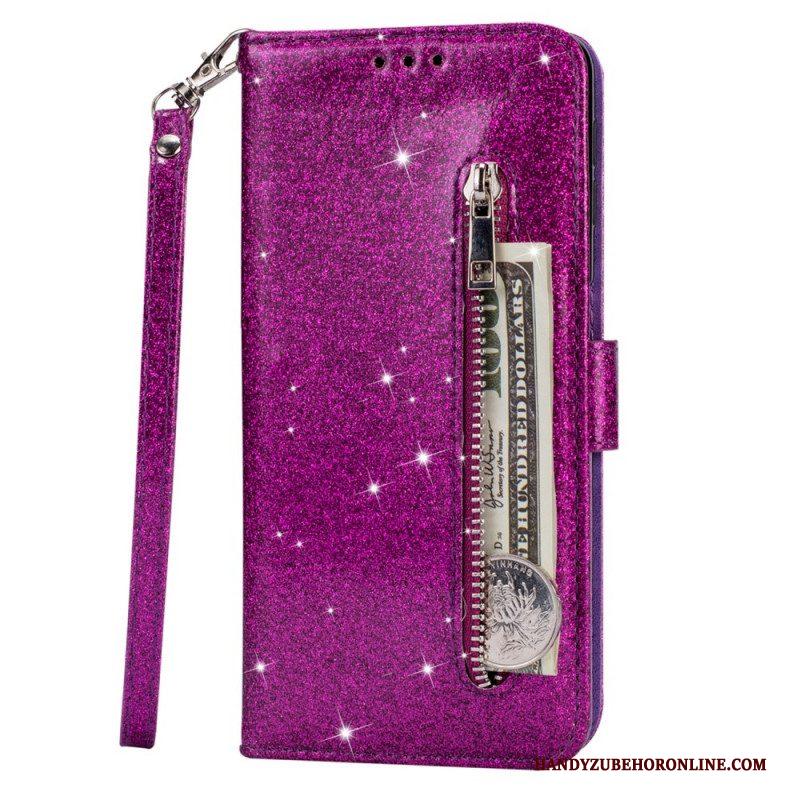 Leren Hoesje voor Samsung Galaxy S22 5G Glitter Portemonnee