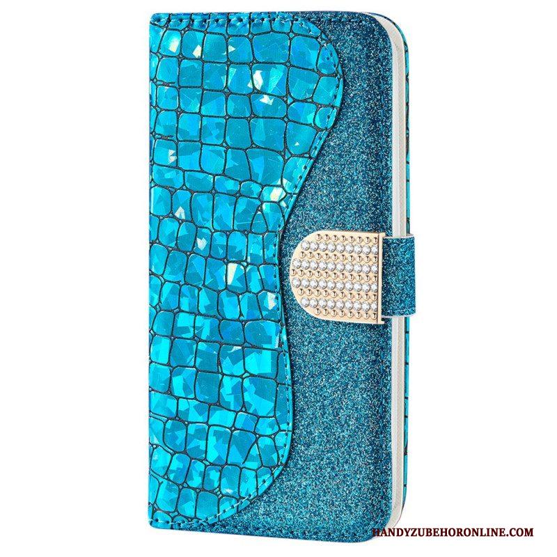 Leren Hoesje voor Samsung Galaxy S22 Plus 5G Krokodil Diamanten