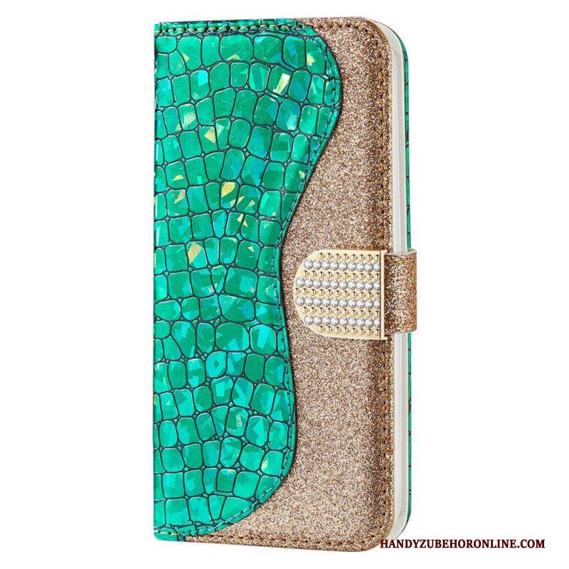 Leren Hoesje voor Samsung Galaxy S22 Ultra 5G Krokodil Diamanten