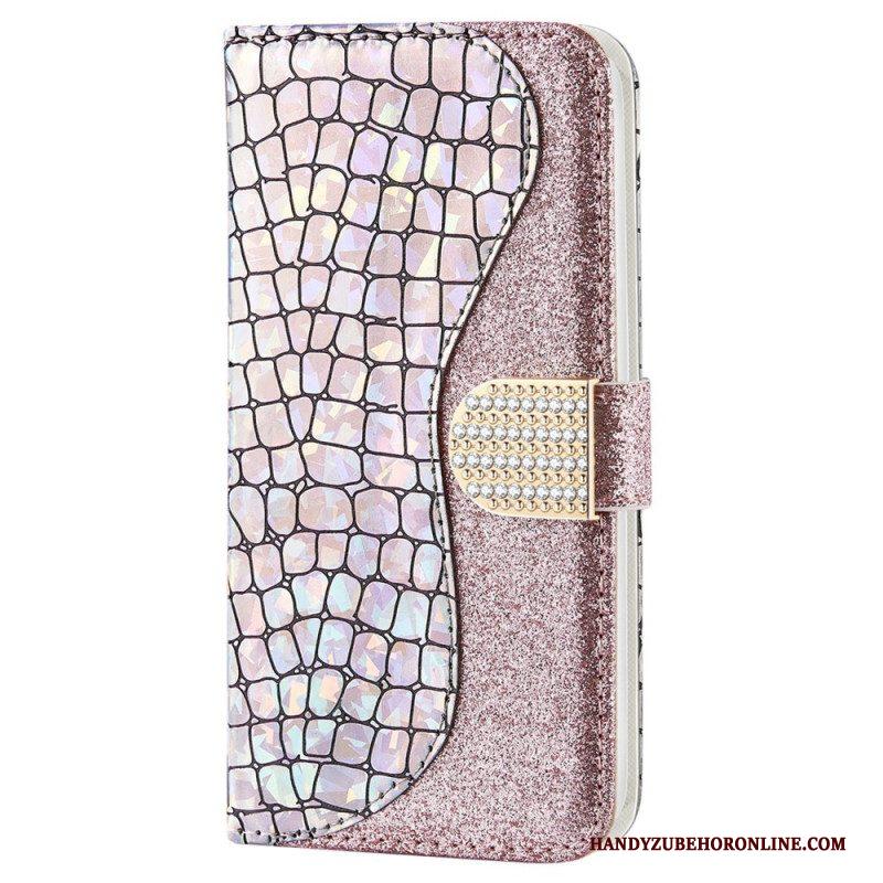 Leren Hoesje voor Samsung Galaxy S22 Ultra 5G Krokodil Diamanten