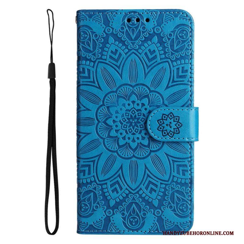 Leren Hoesje voor Samsung Galaxy S23 5G Mandala Zon Met Lanyard