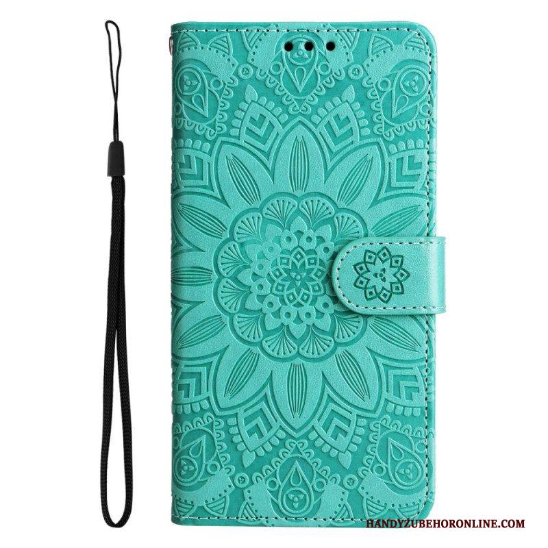 Leren Hoesje voor Samsung Galaxy S23 5G Mandala Zon Met Lanyard