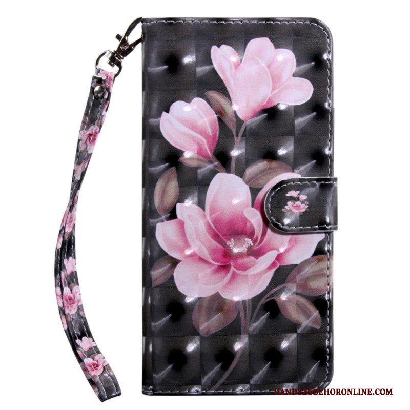 Leren Hoesje voor Samsung Galaxy S23 5G Met Ketting Strakke Bloemen