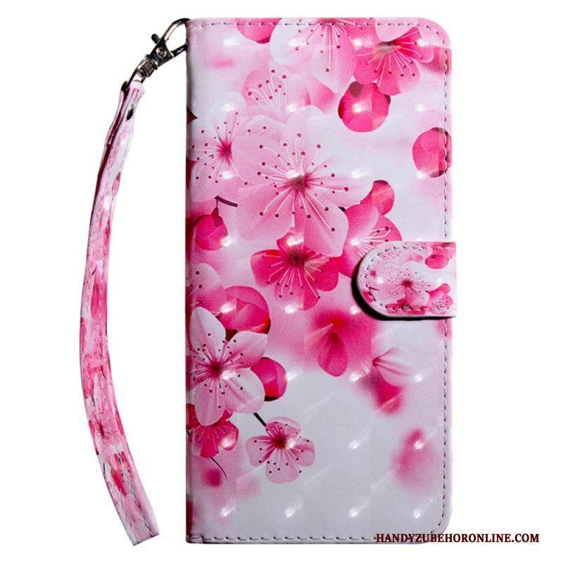 Leren Hoesje voor Samsung Galaxy S23 5G Met Ketting Strakke Bloemen