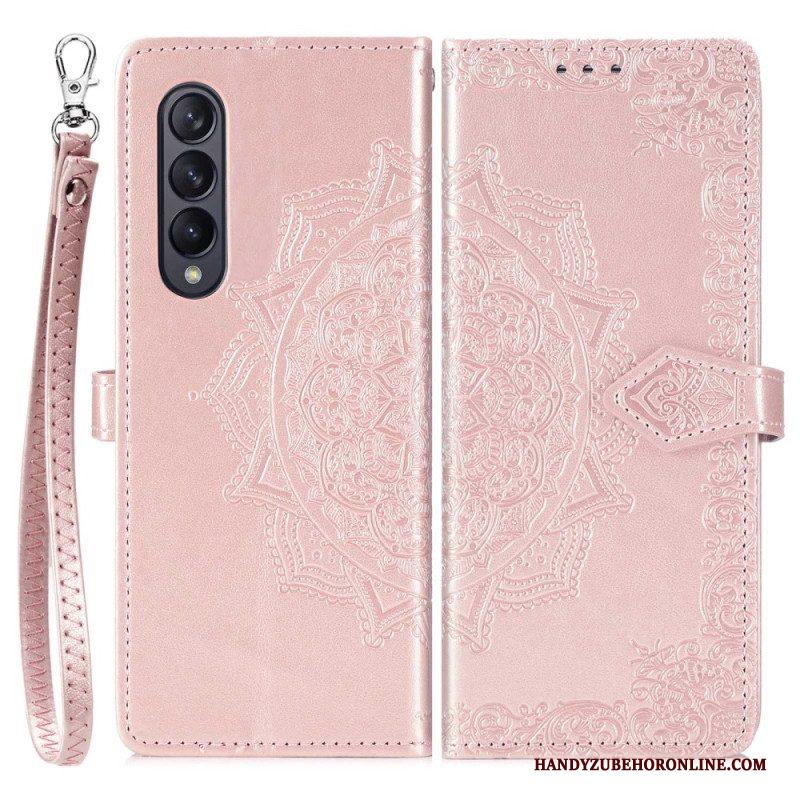 Leren Hoesje voor Samsung Galaxy Z Fold 4 Met Ketting Middeleeuwse Strappy Mandala