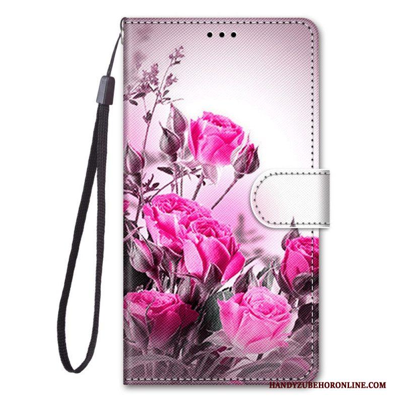 Leren Hoesje voor Xiaomi 12 / 12X Met Ketting Strakke Bloemen