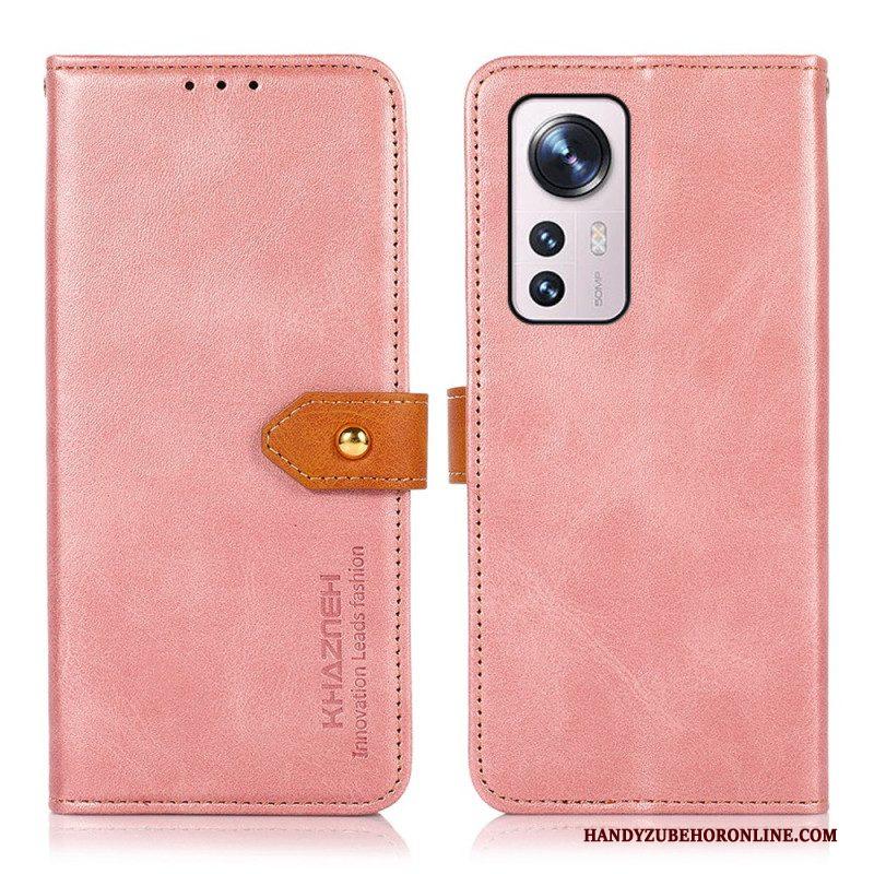 Leren Hoesje voor Xiaomi 12 Pro Tweekleurige Gouden Gesp Khazneh