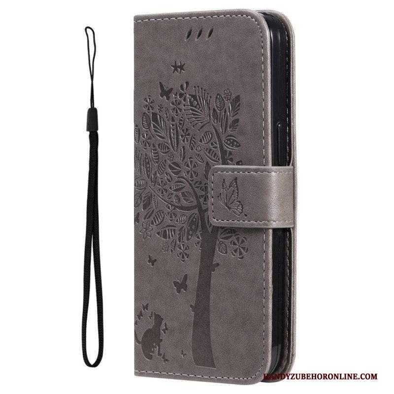 Leren Hoesje voor Xiaomi 12T / 12T Pro Met Ketting Kat Onder De String Tree