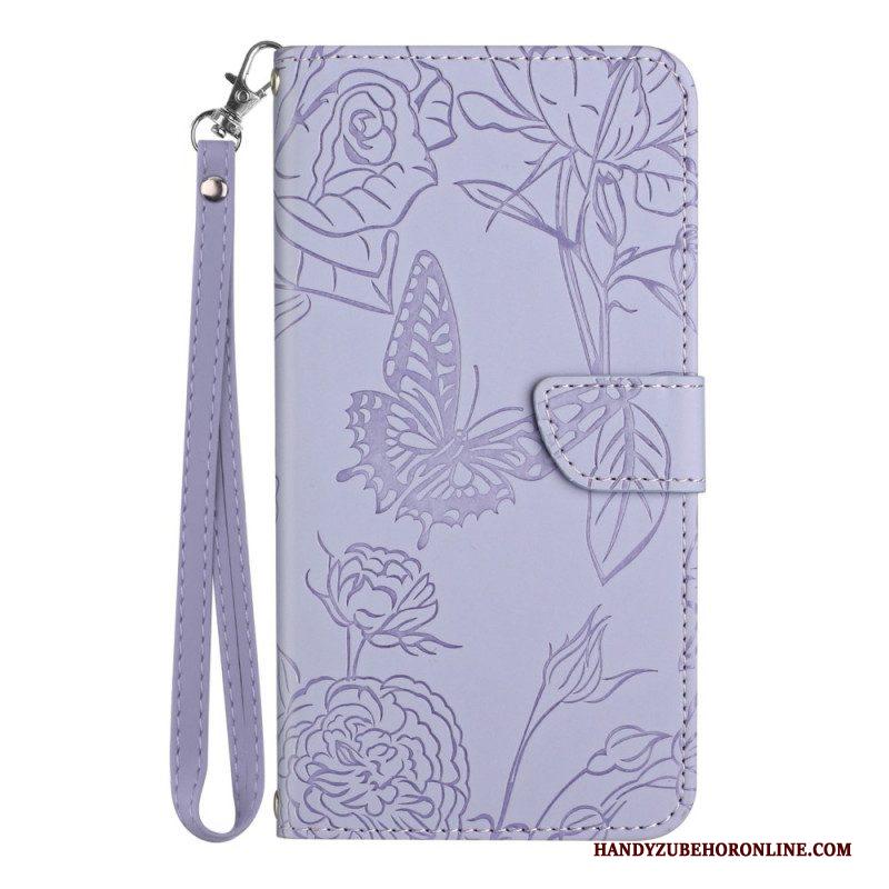 Leren Hoesje voor Xiaomi 13 Lite Vlinders En Lanyard