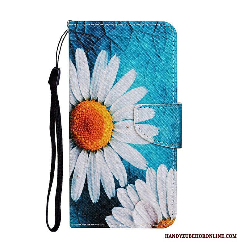 Leren Hoesje voor iPhone 13 Pro Meesterlijke Bloemen Met Riem