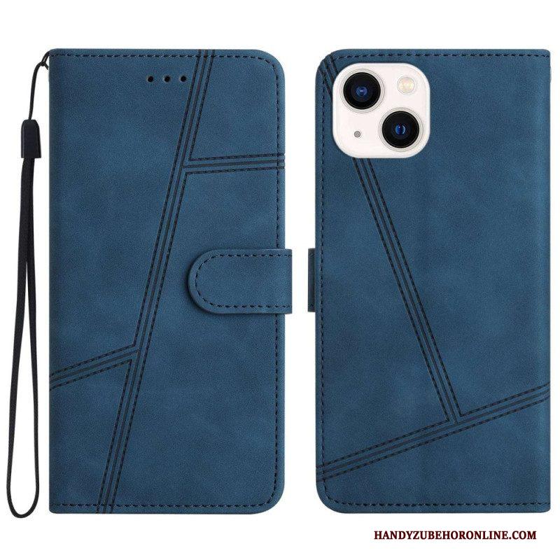 Leren Hoesje voor iPhone 14 Plus Met Ketting Strappy Met Geometrisch Stiksel In Leereffect