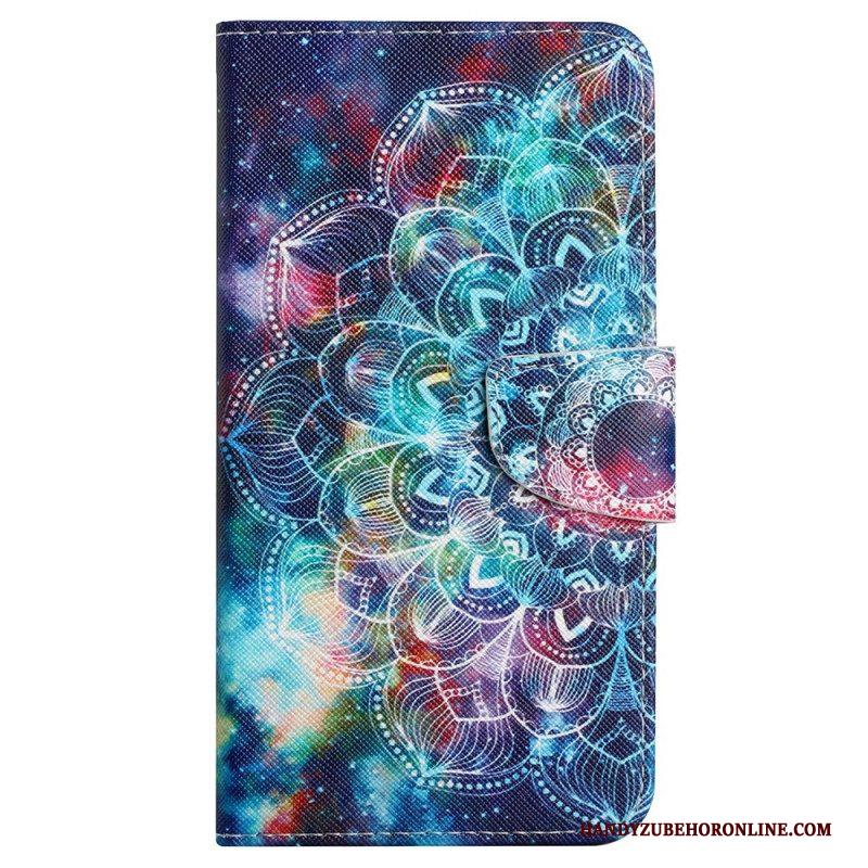 Leren Hoesje voor iPhone 15 Met Ketting Kleurrijke Mandala Met Bandje