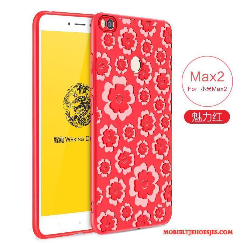 Mi Max 2 Hoesje Bescherming Effen Kleur Zwart Reliëf Zacht Simpele Hoes