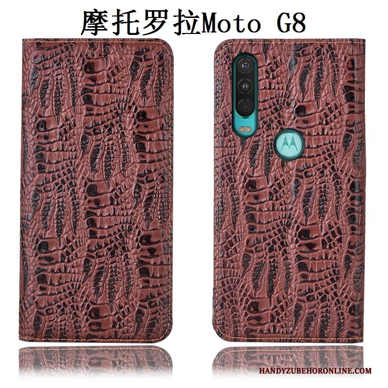 Moto G8 Anti-fall Bescherming Hoes Echt Leer Blauw All Inclusive Hoesje Telefoon