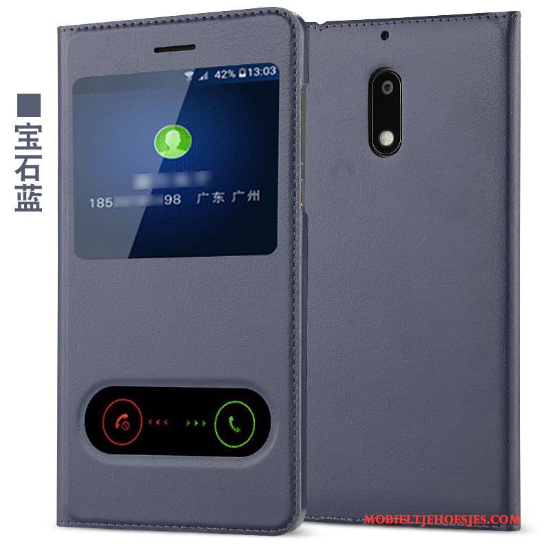 Nokia 6 Anti-fall Hoes Bescherming Goud Clamshell Leren Etui Hoesje Telefoon