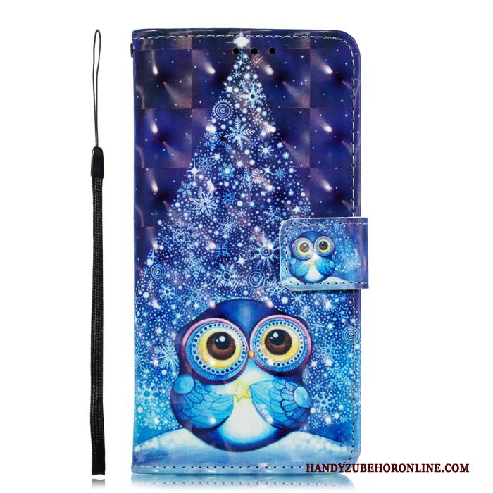 Samsung Galaxy A20e Hoesje Bescherming Clamshell Blauw Leren Etui Telefoon Zacht