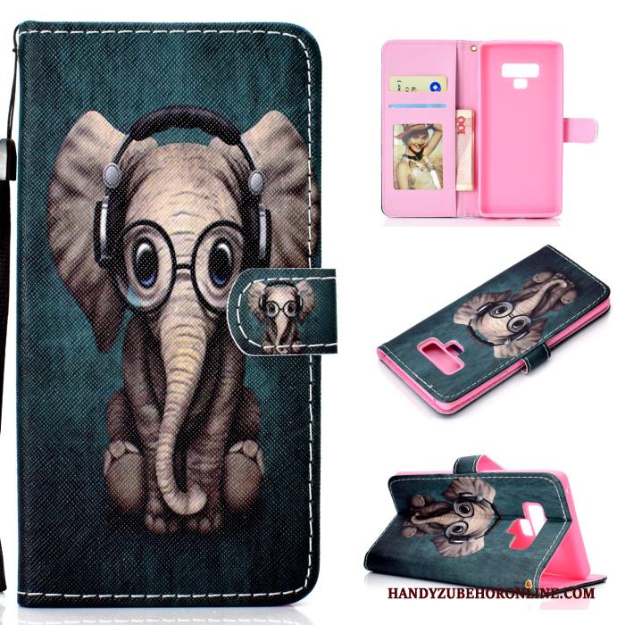 Samsung Galaxy Note 9 Hoesje Leren Etui Mobiele Telefoon Anti-fall Blauw Folio All Inclusive Spotprent