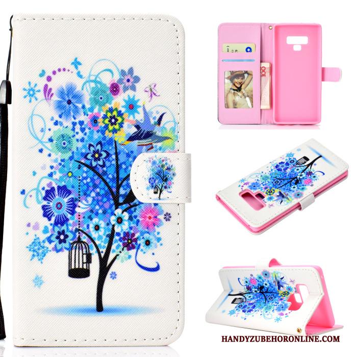 Samsung Galaxy Note 9 Hoesje Leren Etui Mobiele Telefoon Anti-fall Blauw Folio All Inclusive Spotprent