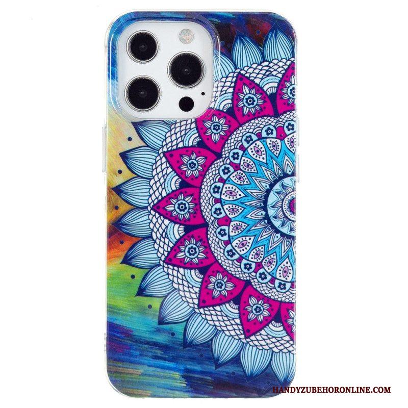 Telefoonhoesje voor iPhone 15 Pro Max Fluorescerende Mandala