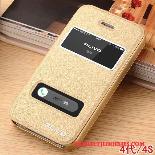 iPhone 5/5s Leren Etui Bescherming Goud Hoes Clamshell Hoesje Telefoon