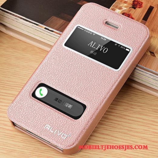 iPhone 5/5s Leren Etui Bescherming Goud Hoes Clamshell Hoesje Telefoon