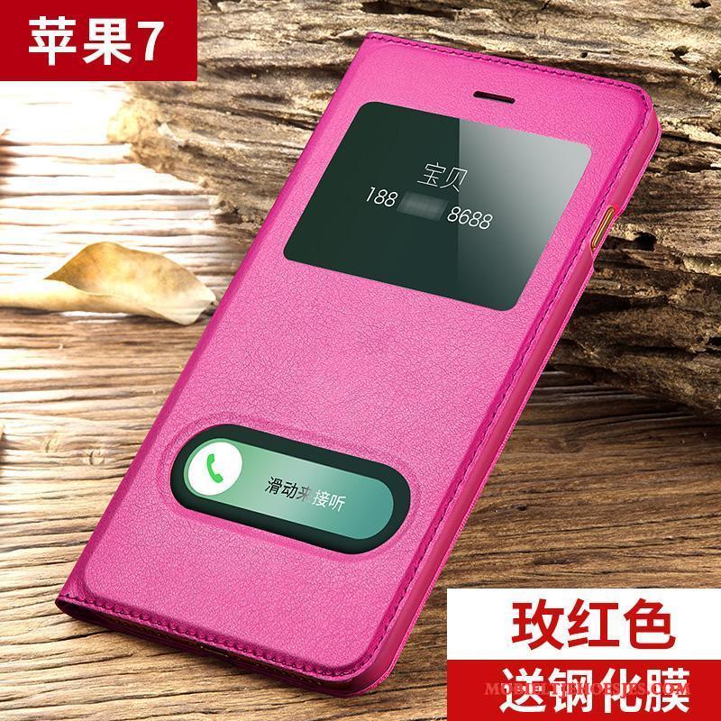 iPhone 7 Anti-fall All Inclusive Leren Etui Clamshell Hoes Zwart Hoesje Telefoon