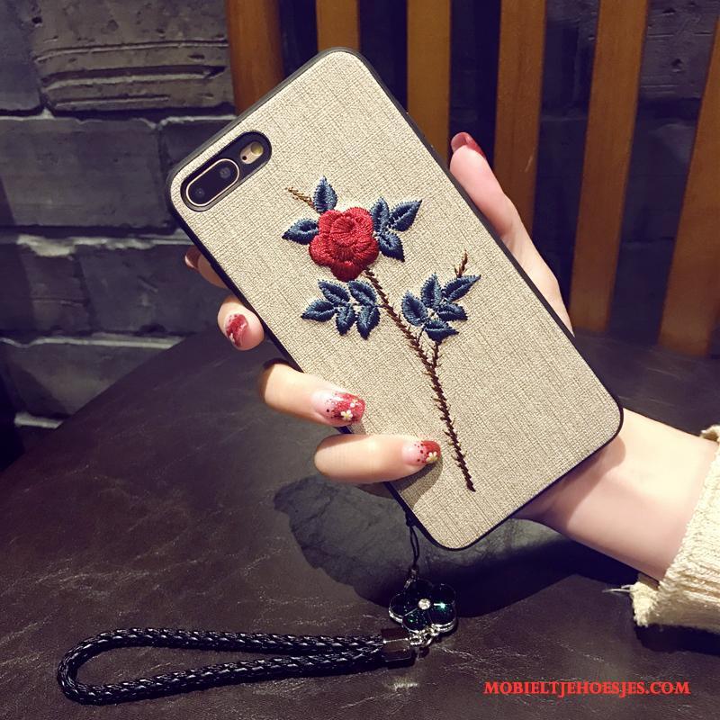 iPhone 7 Bloemen Hoes Grijs Hoesje Telefoon Hanger Anti-fall Zacht