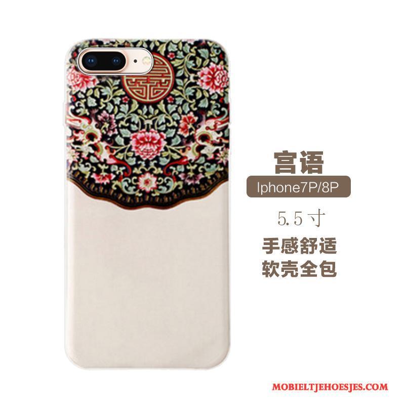 iPhone 7 Plus Etnische Zacht Chinese Stijl Siliconen Hoesje Telefoon Wit Kunst