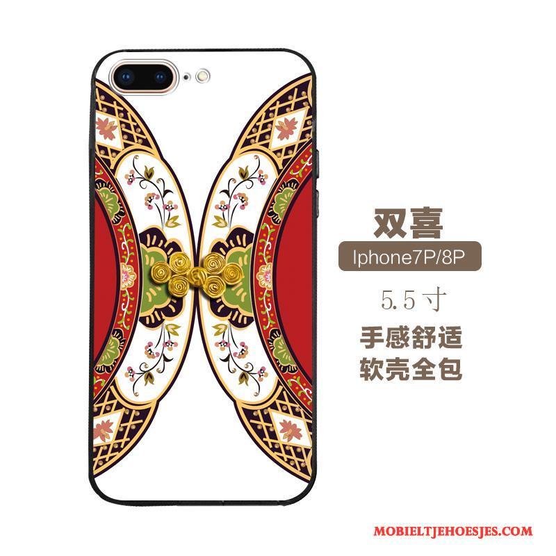 iPhone 7 Plus Etnische Zacht Chinese Stijl Siliconen Hoesje Telefoon Wit Kunst