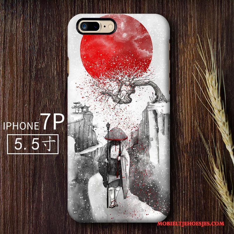 iPhone 7 Plus Wind Schrobben Kunst Rood Hoesje Telefoon Anti-fall Scheppend