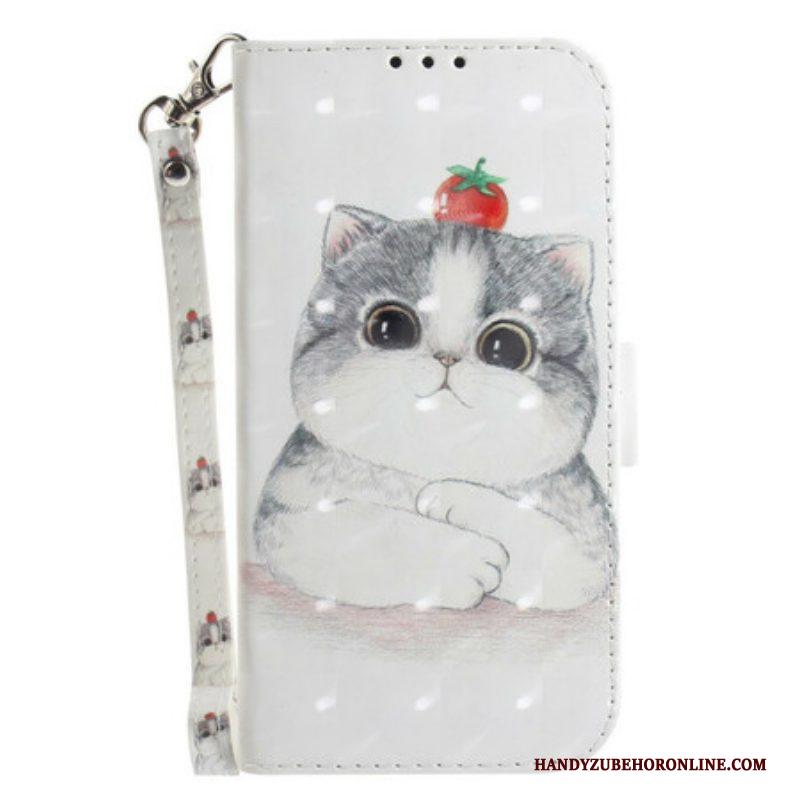 Flip Case voor Samsung Galaxy S21 FE Met Ketting Tomaat Op De Kat Met Een Riempje