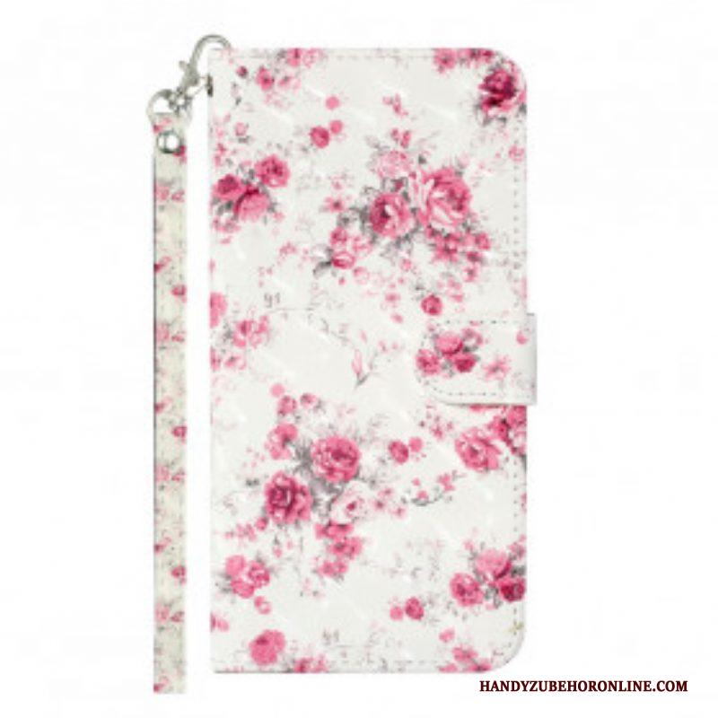 Folio-hoesje voor Samsung Galaxy S21 Ultra 5G Met Ketting Band Lichtvlek Bloemen