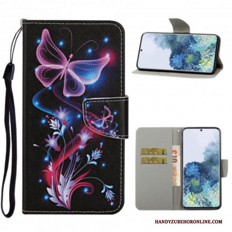 Folio-hoesje voor Samsung Galaxy S21 Ultra 5G Vlinders En Lanyard